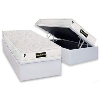 Cama Box Baú Solteiro: Colchão Molas Ensacadas Luckspuma Satisfaction Plus White + Base Crc Courano White (88x188)