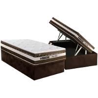 Cama Box Baú Solteiro: Colchão Molas Ensacadas Luckspuma Esplendor + Base Crc Suede Brown (88x188) - 1