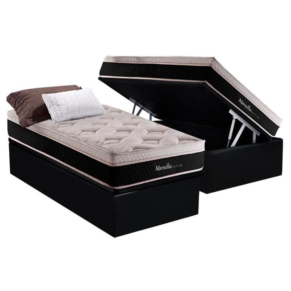 Cama Box Baú Solteiro: Colchão Molas Masterpocket Ensacadas Herval Maxspring Marselha + Base Crc Suede Black (88x188) - 1