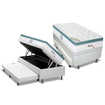 Cama Box Baú Solteiro: Colchão Molas Ensacadas Herval Meditare + Base Crc Courano Branco (88x188)