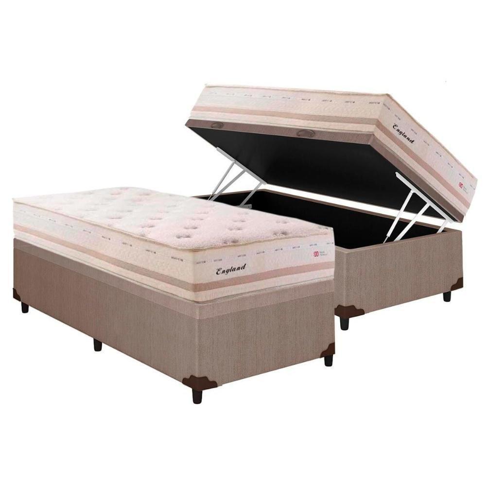 Cama Box Baú Solteiro: Colchão Molas Masterpocket Ensacadas Herval Maxspring England + Base Crc Courano Clean (88x188) - 1