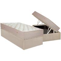 Cama Box Baú Solteiro: Colchão Molas Ensacadas Ortobom Orthotel Superluxo + Base Crc Suede Clean (88x188) - 1