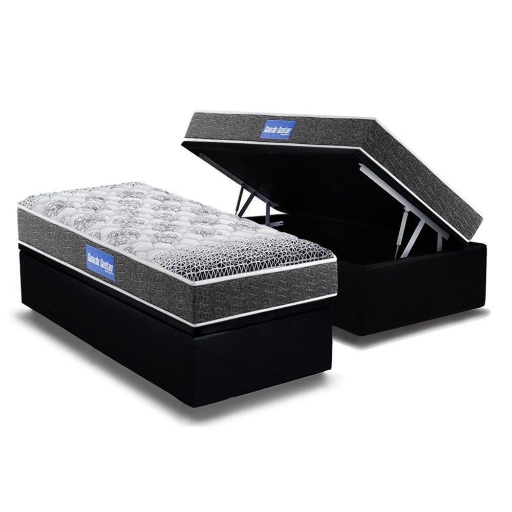 Cama Box Baú Solteiro: Colchão Molas Ensacadas Probel D23 Guarda Costas Super Resistente + Base Crc Suede Black (88x188) - 1