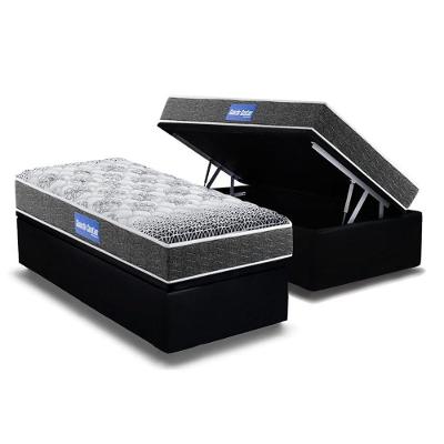 Cama Box Baú Solteiro: Colchão Molas Ensacadas Probel D23 Guarda Costas Super Resistente + Base Crc Suede Black (88x188)