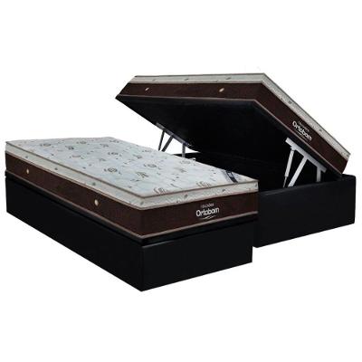 Cama Box Baú Solteiro: Colchão Molas Ensacadas Ortobom Sleep King + Base Crc Suede Black (88x188)