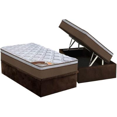 Cama Box Baú Solteiro: Colchão Molas Pocket Ensacadas Castor Revolution + Base Crc Suede Brown (88x188)