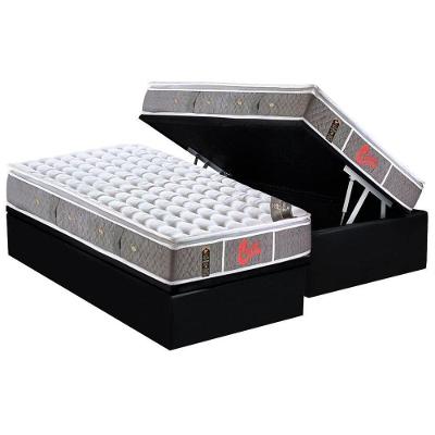 Cama Box Baú Solteiro: Colchão Molas Pocket Ensacadas Castor Light Stress Oxygen New + Base Crc Courano Black (88x188)