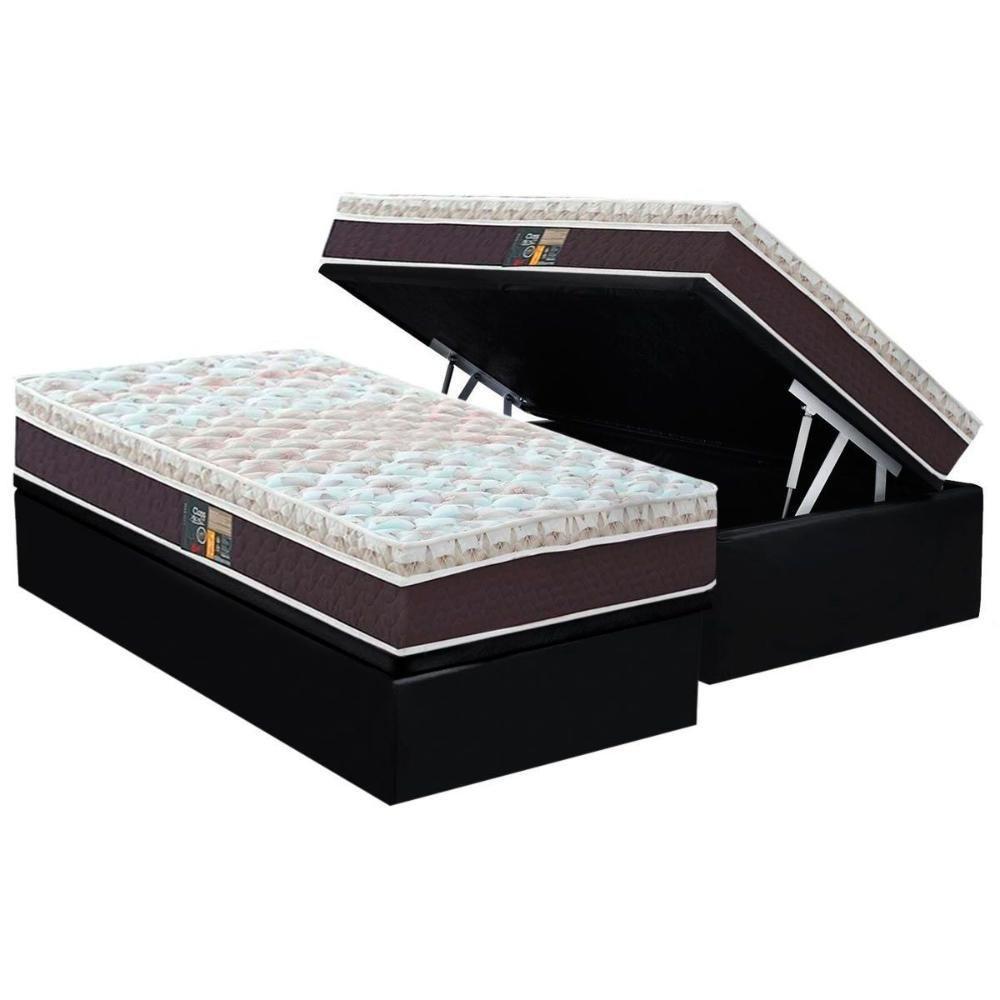 Cama Box Baú Solteiro: Colchão Molas Pocket Ensacadas Castor Class Híbrido + Base Crc Courano Black (88x188) - 1