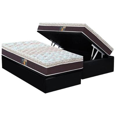 Cama Box Baú Solteiro: Colchão Molas Pocket Ensacadas Castor Class Híbrido + Base Crc Courano Black (88x188)