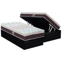 Cama Box Baú Solteiro: Colchão Molas Pocket Ensacadas Castor Class Híbrido + Base Crc Courano Black (88x188) - 1