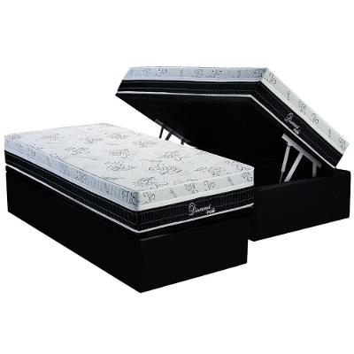 Cama Box Baú Solteiro: Colchão Molas Masterpocket Ensacadas Polar Superlastic Diamond + Base Crc Suede Black (88x188)