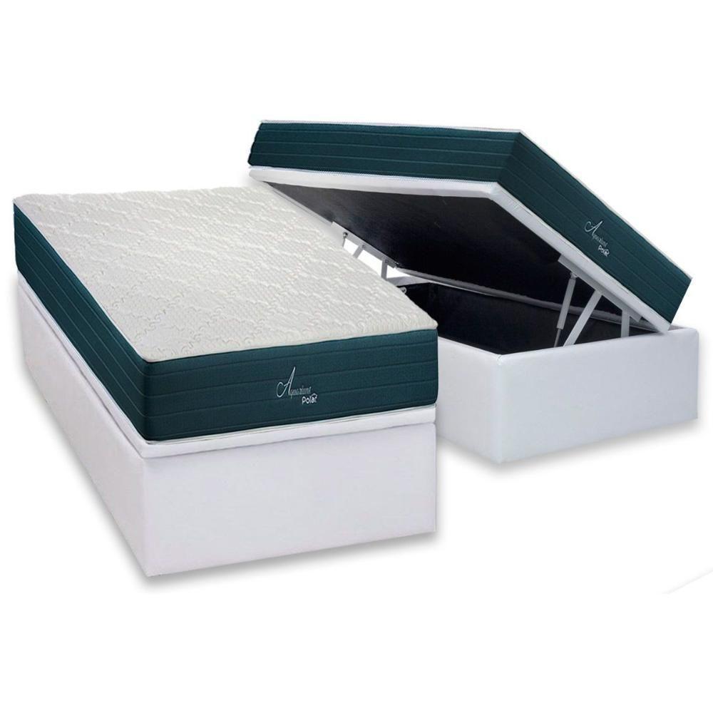 Cama Box Baú Solteiro: Colchão Molas Masterpocket Ensacadas Polar Aquariuns + Base Crc Courano White (88x188) - 1