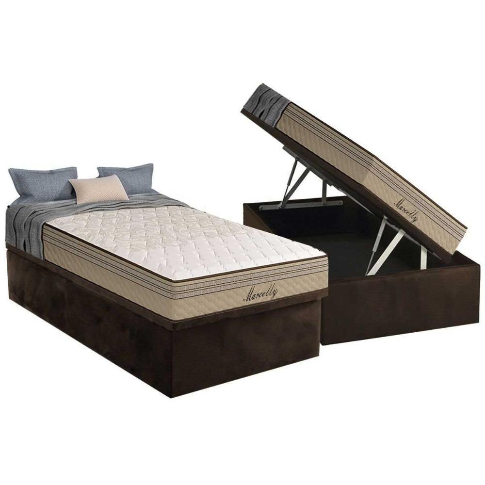 Cama Box Baú Solteiro: Colchão Molas Masterpocket Ensacadas Paropas Marcelly + Base Crc Suede Brown (88x188) - 1