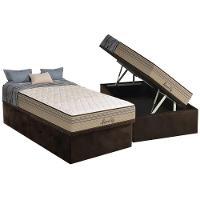 Cama Box Baú Solteiro: Colchão Molas Masterpocket Ensacadas Paropas Marcelly + Base Crc Suede Brown (88x188) - 1