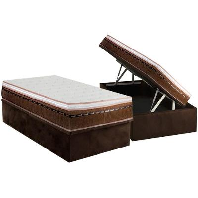 Cama Box Baú Solteiro: Colchão Molas Masterpocket Ensacadas Luckspuma New Comfort + Base Crc Suede Brown (88x188)