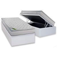 Cama Box Baú Solteiro: Colchão Molas Masterpocket Ensacadas Luckspuma Luck + Base Crc Courano White (88x188) - 1