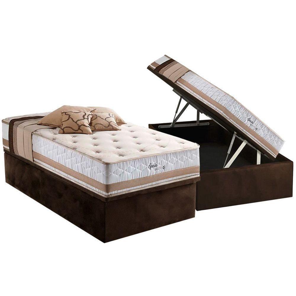 Cama Box Baú Solteiro: Colchão Molas Masterpocket Ensacadas Herval Maxspring Spain + Base Crc Suede Brown (88x188) - 1