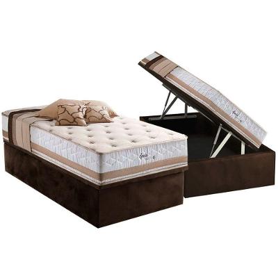 Cama Box Baú Solteiro: Colchão Molas Masterpocket Ensacadas Herval Maxspring Spain + Base Crc Suede Brown (88x188)