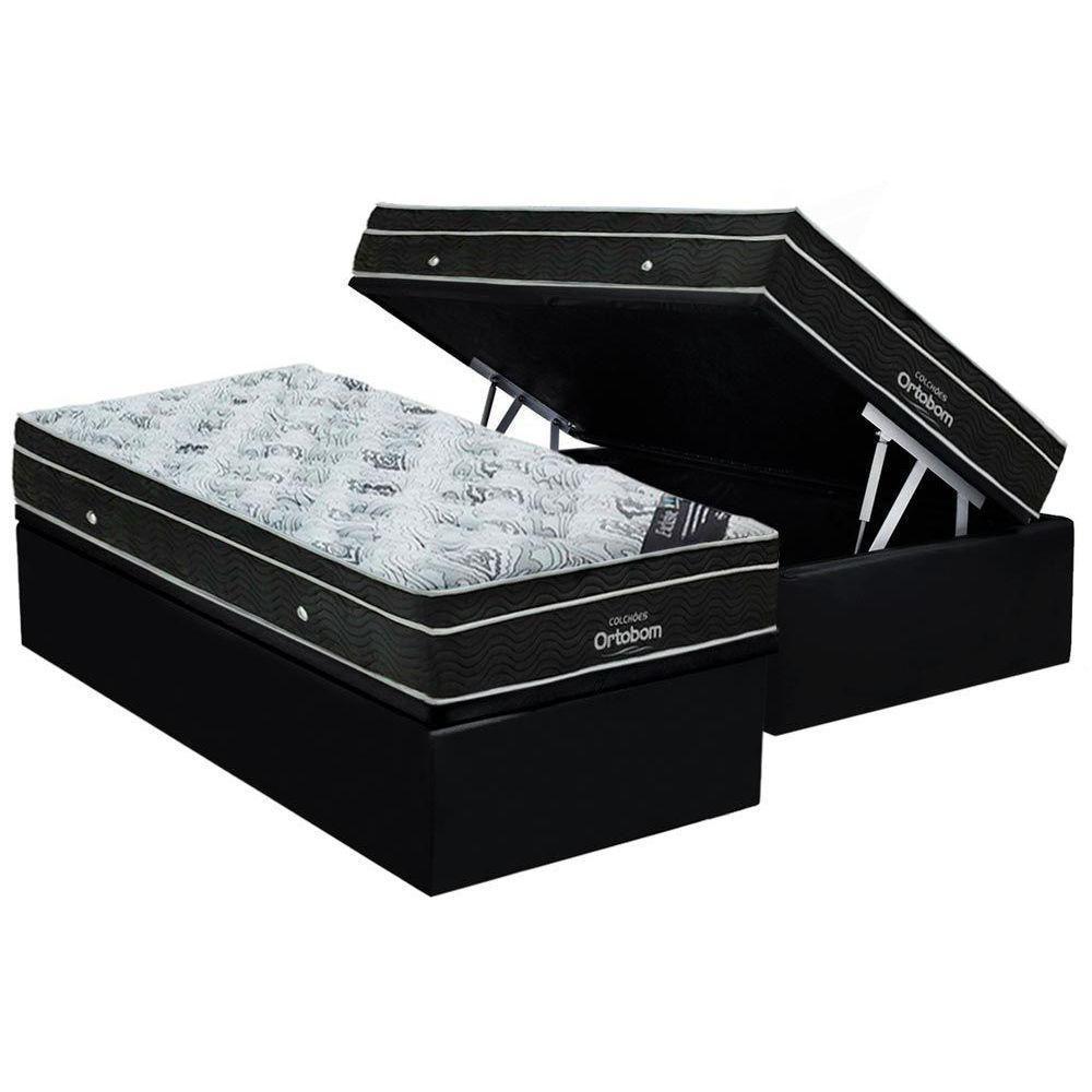 Cama Box Baú Solteiro: Colchão Molas Superpocket Ensacadas Ortobom Elegant + Base Crc Suede Black (88x188) - 1