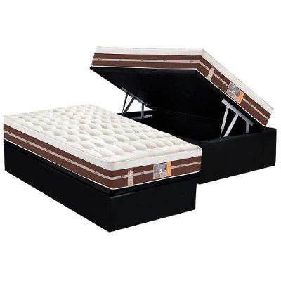 Cama Box Baú Solteiro: Colchão Molas Pocket Ensacadas Castor Silver Star Air Híbrido + Base Crc Courano Black (88x188)