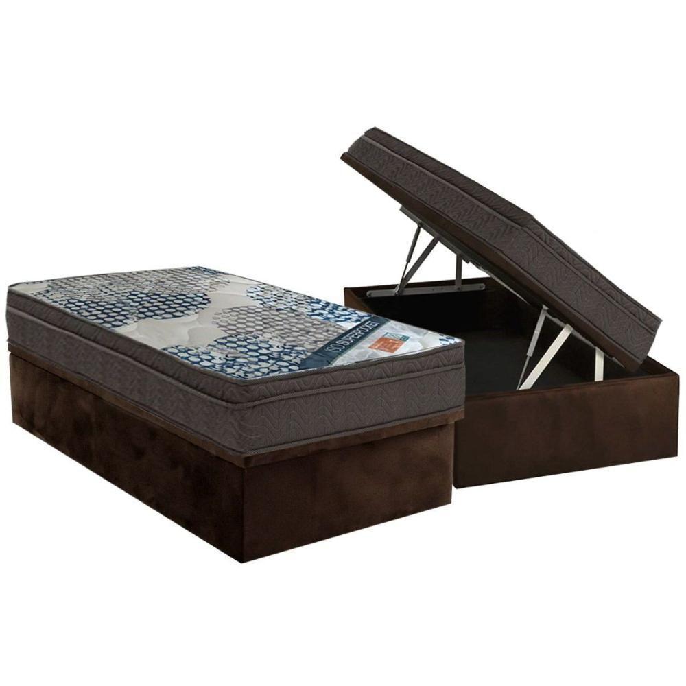 Cama Box Baú Solteiro: Colchão Molas Superpocket Ensacadas Ortobom Iso + Base Crc Suede Brown (88x188) - 1