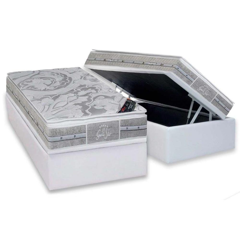 Cama Box Baú Solteiro: Colchão Molas Pocket Ensacadas Castor Super Luxo Látex Plush + Base Crc Courano White (88x188) - 1