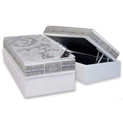 Cama Box Baú Solteiro: Colchão Molas Pocket Ensacadas Castor Super Luxo Látex Plush + Base Crc Courano White (88x188)