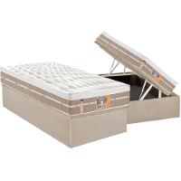 Cama Box Baú Solteiro: Colchão Molas Pocket Ensacadas Castor Silver Star Air + Base Crc Suede Clean (88x188) - 1