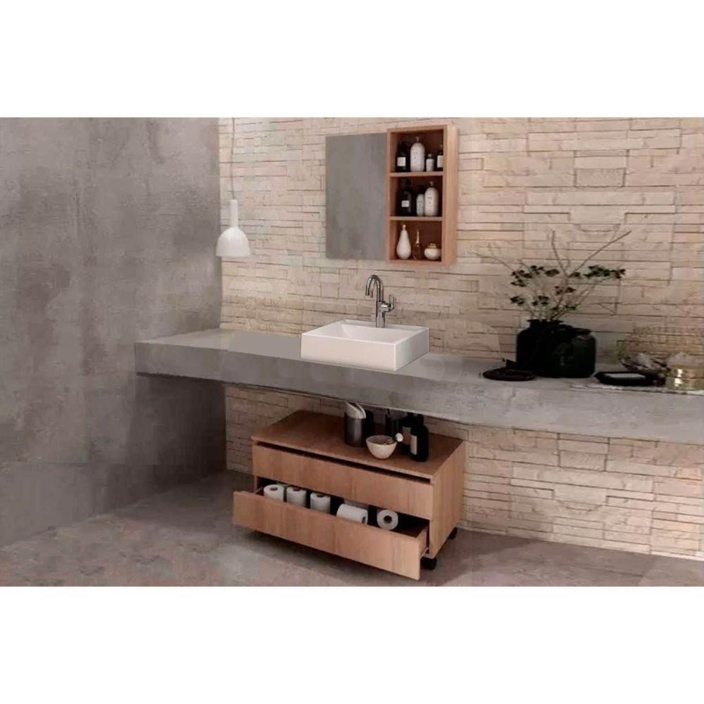 Armário C- Balcão Banheiro Rodizios Bn3603 S- Cuba 80cm E Espelho Bn3609 Amêndoa - Tecno Mobili - 1