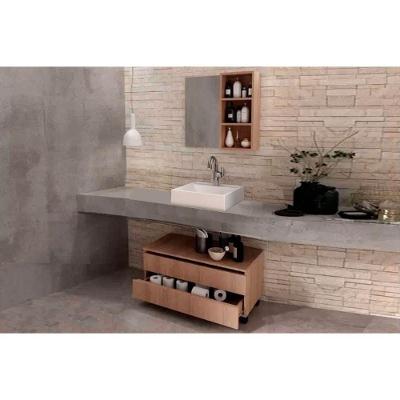 Armário C- Balcão Banheiro Rodizios Bn3603 S- Cuba 80cm E Espelho Bn3609 Amêndoa - Tecno Mobili