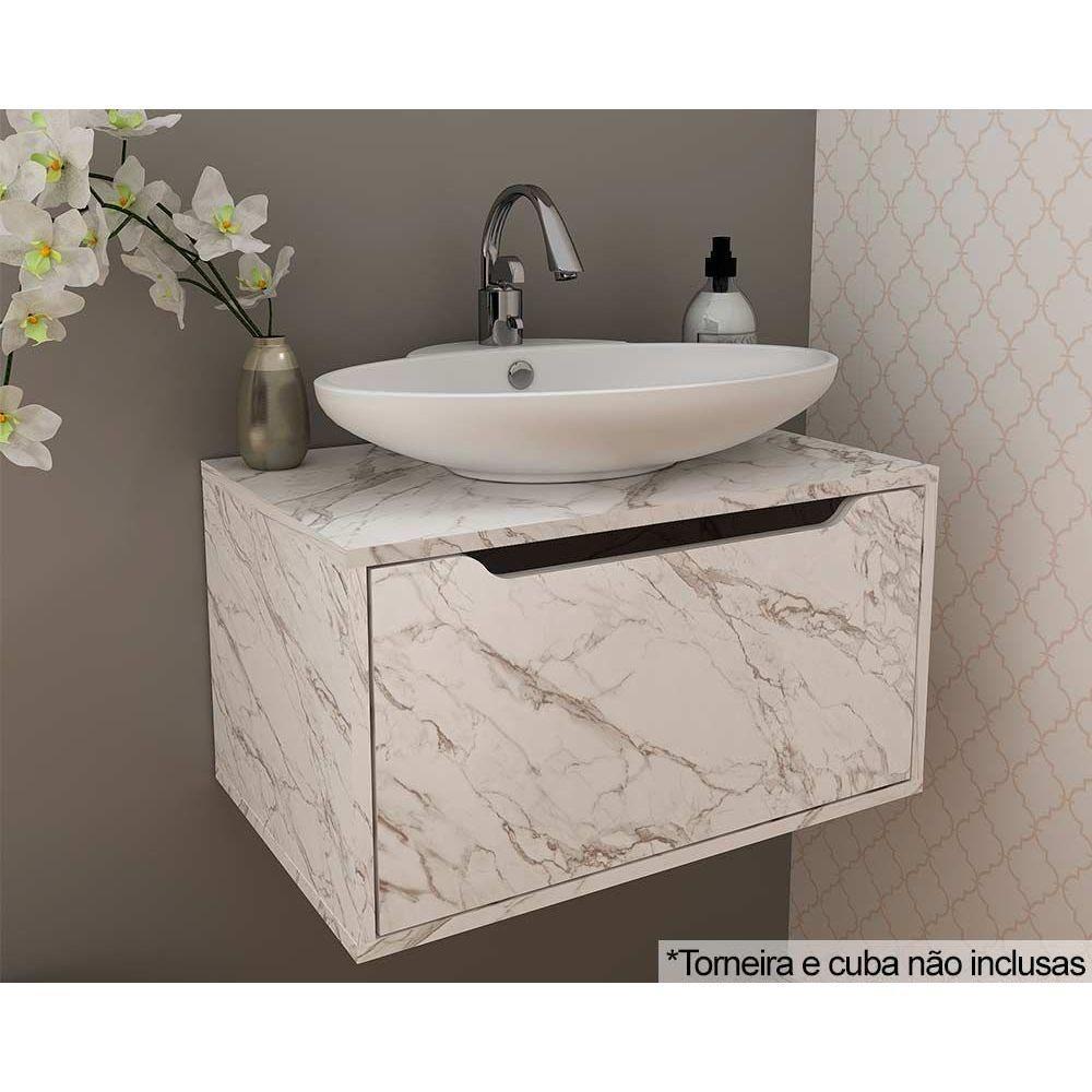 Balcão P- Banheiro Suspenso Bn3646 S- Cuba C- 1 Porta 60cm Mármore Branco - Tecno Mobili - 1