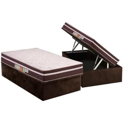 Cama Box Baú Solteiro: Colchão Ortopédico Polar D28 Orthoface Vip + Base Crc Suede Brown (88x188)