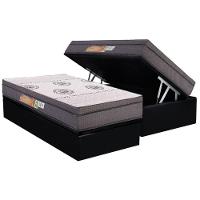 Cama Box Baú Solteiro: Colchão Ortopédico Polar D28 Orthopremium Grey + Base Crc Suede Black (88x188) - 1