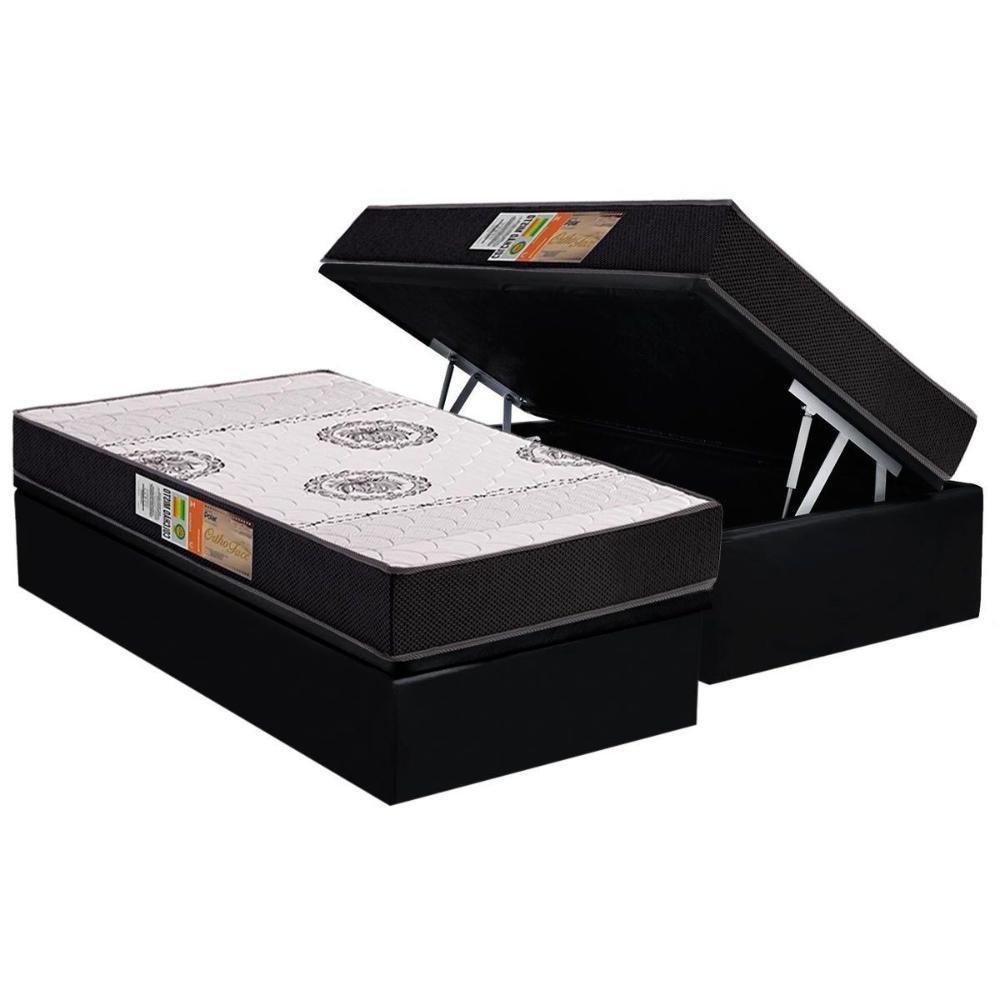 Cama Box Baú Solteiro: Colchão Ortopédico Polar D28 Orthoface Black + Base Crc Suede Black (88x188) - 1