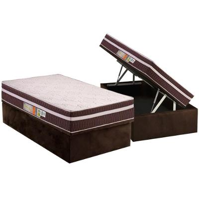 Cama Box Baú Solteiro: Colchão Ortopédico Polar D28 Orthoface Vip + Base Crc Suede Brown (88x188)