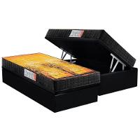 Cama Box Baú Solteiro: Colchão Ortopédico D Angelis Anjos D28 - Ag65 Pantanal Black + Base Crc Suede Black (88x188) - 1