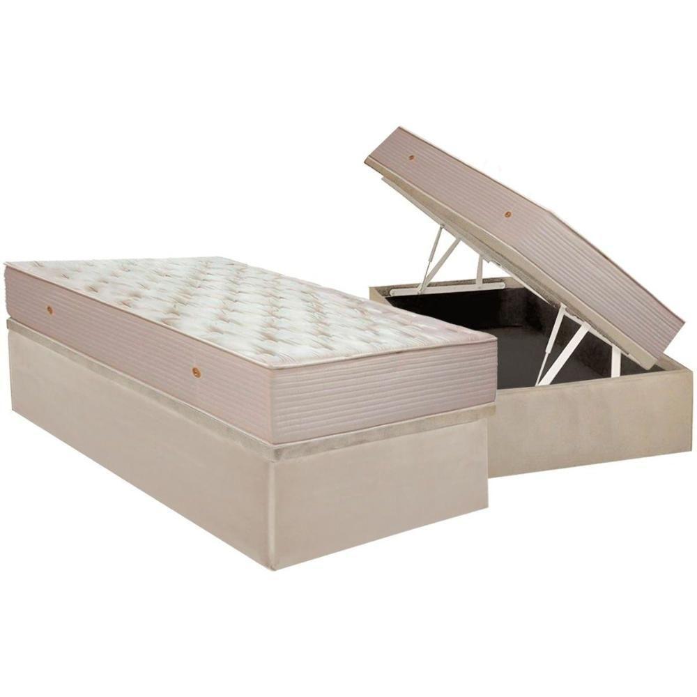 Cama Box Baú Solteiro: Colchão Molas Superpocket Ensacadas Ortobom Orthotel Superluxo + Base Crc Suede Clean (88x188) - 1