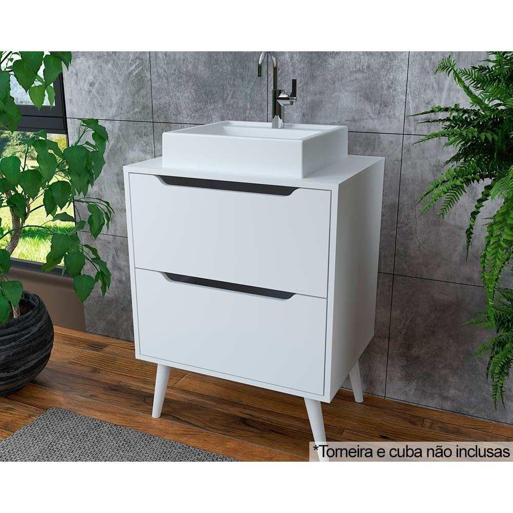 Bancada De Banheiro C- Pés Bn3639 S- Cuba C- 2 Gavetas 60cm Branco - Tecno Mobili - 1