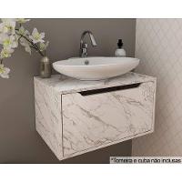 Bancada De Banheiro Suspenso Bn3646 S- Cuba C- 1 Porta 60cm Mármore Branco - Tecno Mobili - 1