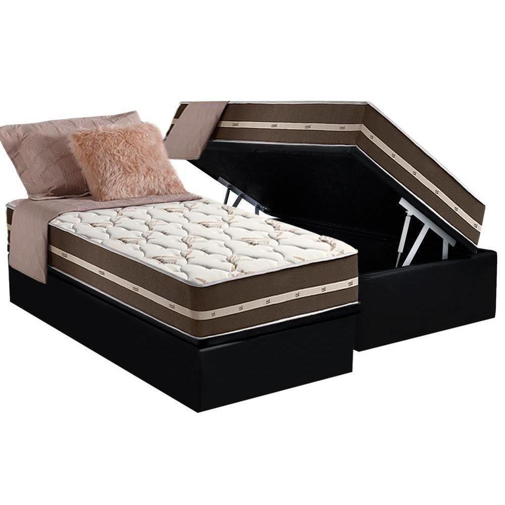 Cama Box Baú Solteiro: Colchão Molas Ensacadas D Angelis Anjos Superlastic Classic + Base Crc Suede Black (88x188) - 1