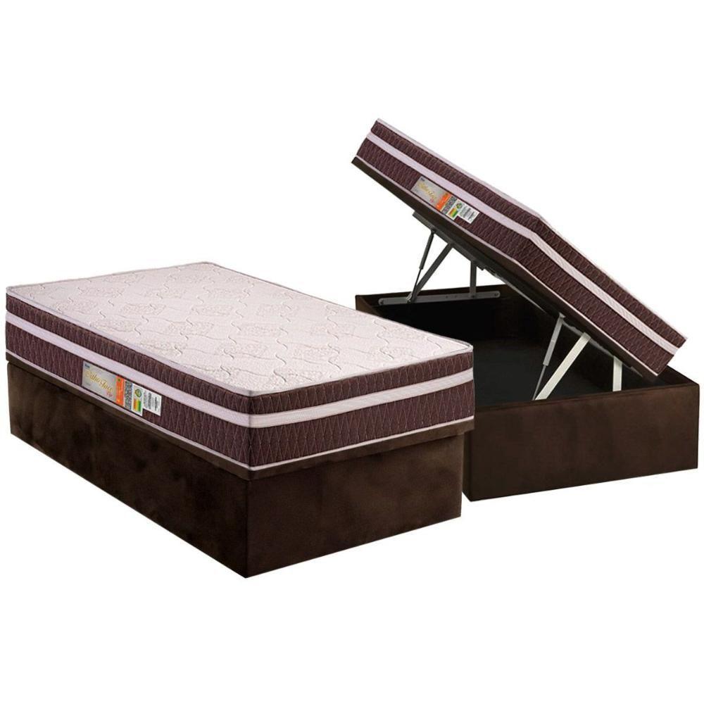 Cama Box Baú Solteiro: Colchão Anatômico Polar D28 Orthoface Vip + Base Crc Suede Brown (88x188) - 1