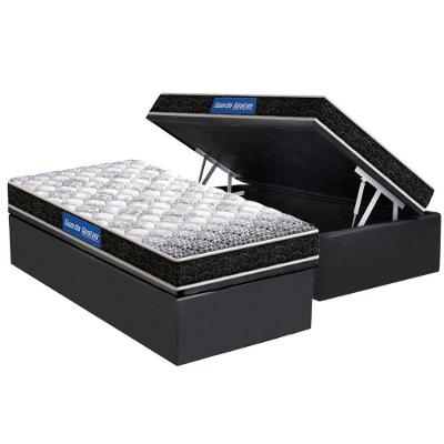 Cama Box Baú Solteiro: Colchão Molas Ensacadas Probel D23 Guarda Costas Super Resistente + Base Crc Suede Gray (88x188)