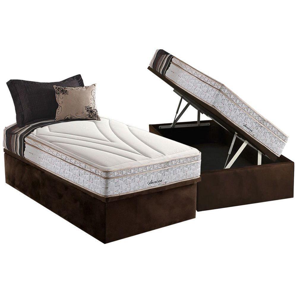 Cama Box Baú Solteiro: Colchão Molas Masterpocket Ensacadas Herval Maxspring American + Base Crc Suede Brown (88x188) - 1