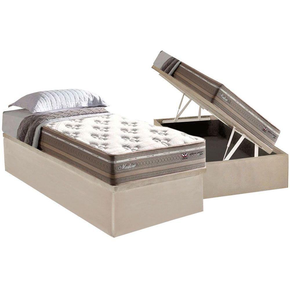 Cama Box Baú Solteiro: Colchão Molas Masterpocket Ensacadas Herval Maxspring Moskow + Base Crc Suede Clean (88x188) - 1