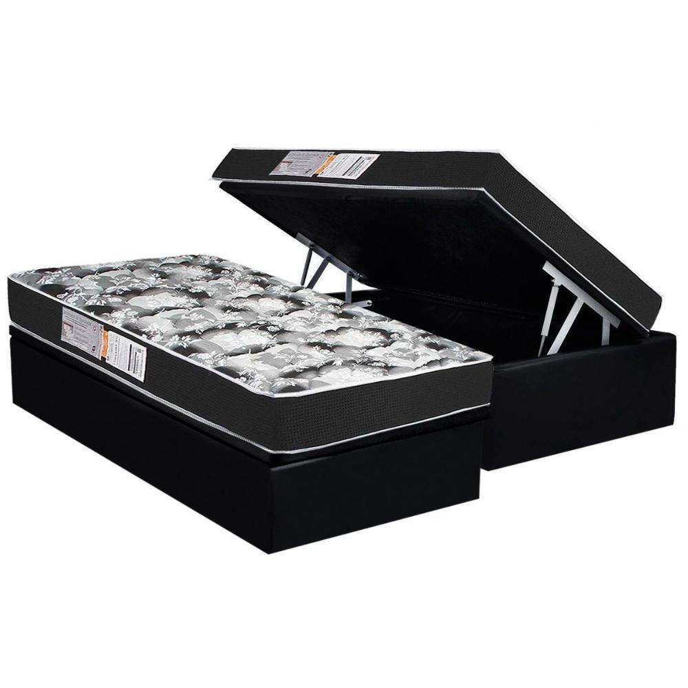 Conjunto Box Baú Solteiro: Colchão Espuma Luckspuma D28 Celebrity Black + Base Crc Suede Black (88x188) - 1