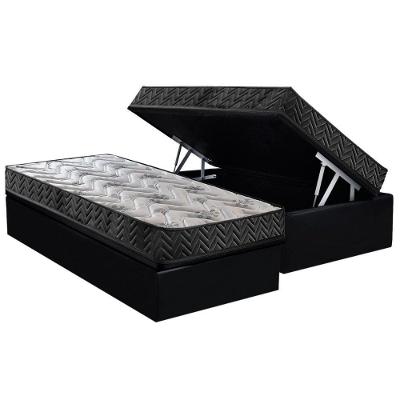 Conjunto Box Baú Solteiro: Colchão Espuma Paropas D45 Pasquale Wave Black + Base Crc Suede Black (88x188)