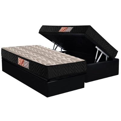 Conjunto Box Baú Solteiro: Colchão Espuma Paropas D28 Pasquale Black + Base Crc Suede Black (88x188)