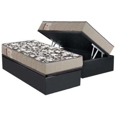 Conjunto Box Baú Solteiro: Colchão Espuma Ortobom D26 Physical Ultra Resistente + Base Crc Suede Gray (88x188)