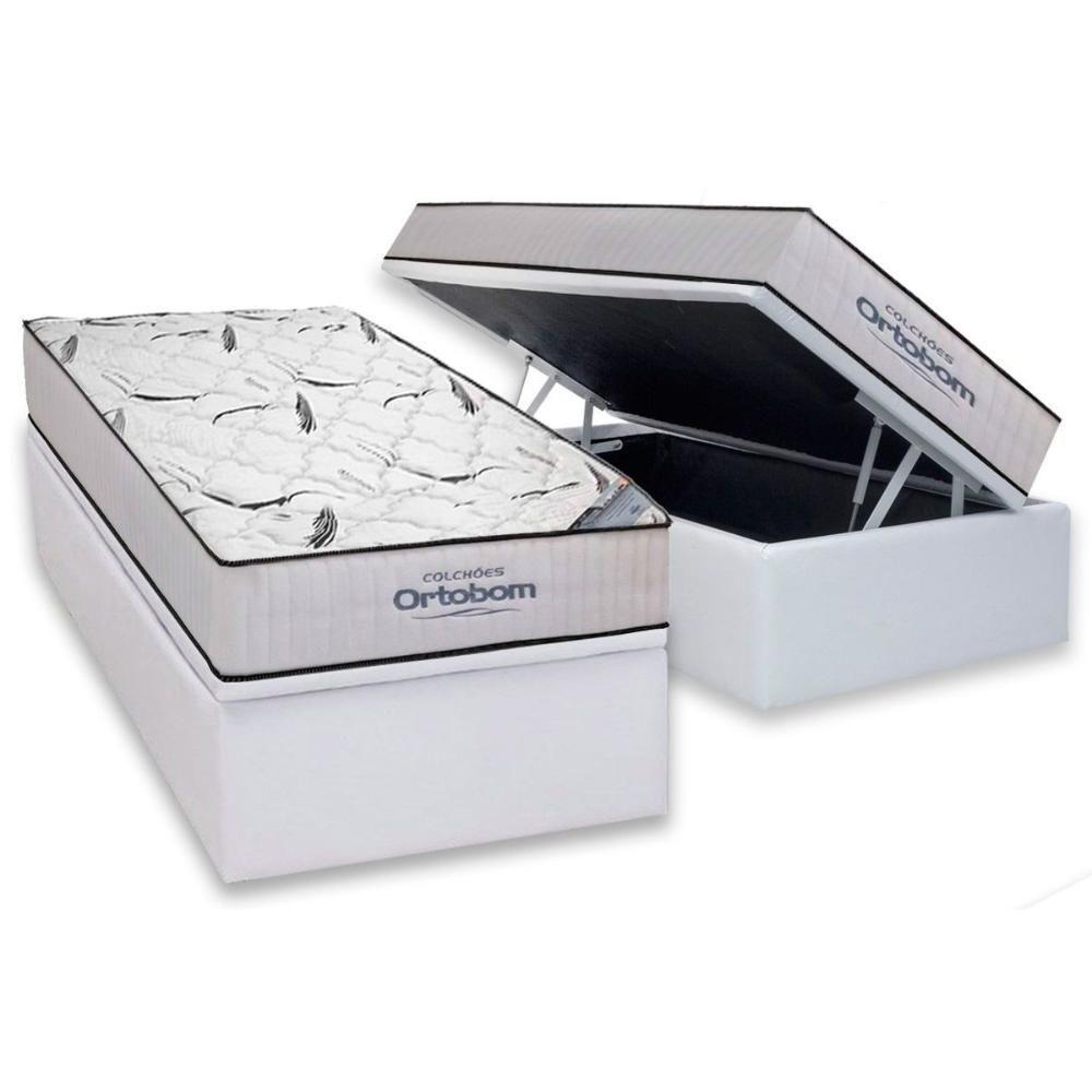 Conjunto Box Baú Solteiro: Colchão Espuma Ortobom D45 Hight Foam Hr + Base Crc Courano White (88x188) - 1