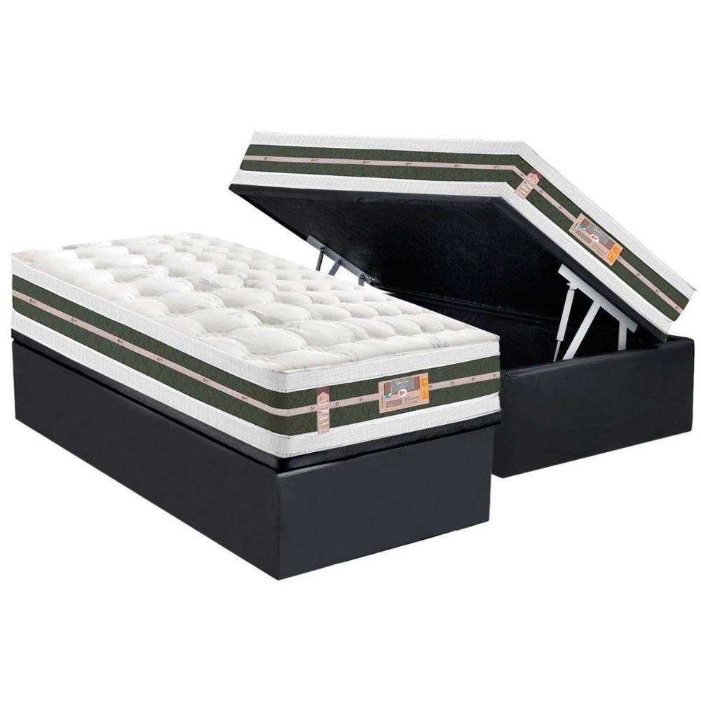 Cama Box Baú Solteiro: Colchão Molas Pocket Ensacadas Castor Silver Star Air Max 3d + Base Crc Suede Gray (88x188) - 1